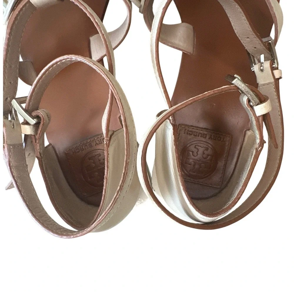 Tory Burch Aurora Studded Gladiator Sandals White Leather Size 7 Rare